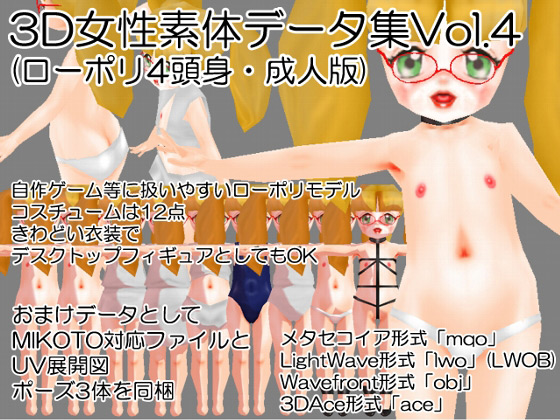 [ProjectRS] の【3D女性素体データ集Vol.4（ローポリ・成人版）】