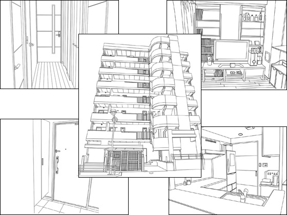 背景 線画 背景 Ver1 マンション 創作お助け素材集